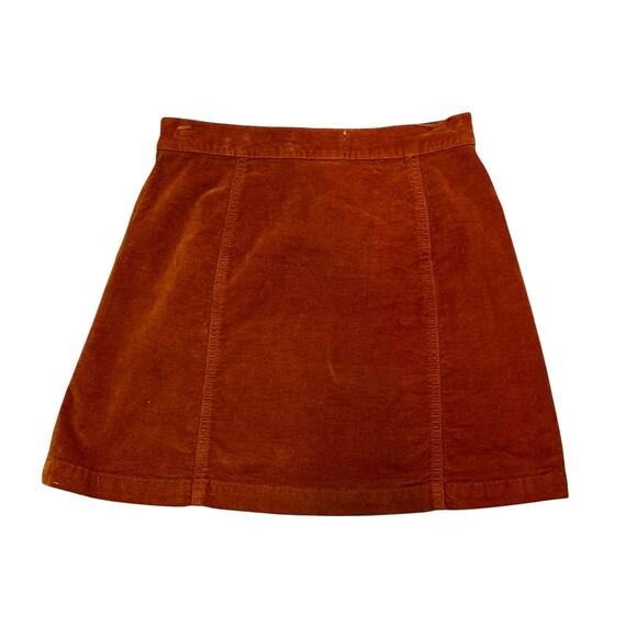 Urban Outfitters Snap Front Velvet Mini Skirt Size SMALL Rust Orange Fall Date - Picture 2 of 6